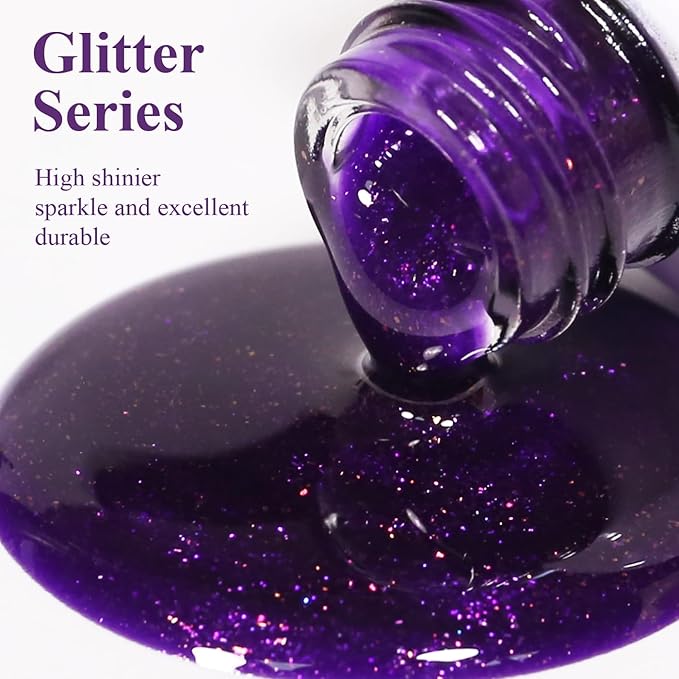 Imtiti Glitter Gel Nail Polish, 0.5 Fl Oz Deep Purple Iridescent Glitter Gel Polish Soak Off LED UV Shimmer Sparkle DIY Art Starter Manicure Salon