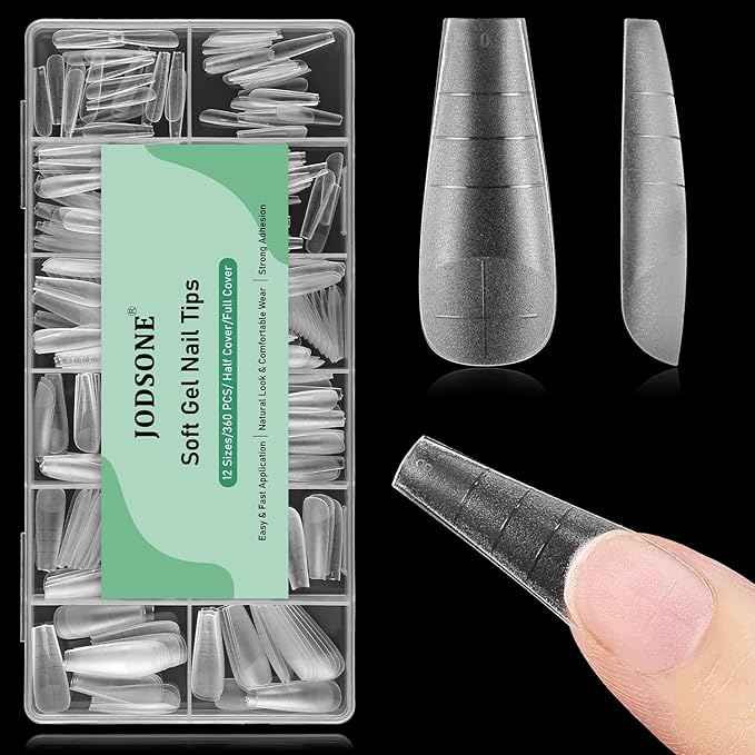 JODSONE Medium Long Square Fake Press on Nails Pre-shape Square Gel for Full Cover Acrylic Full Nail Tips 12 Sizes 360Pcs for DIY Design at Home