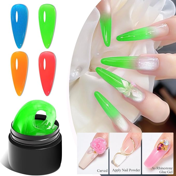 MEET ACROSS All-in-One Extension Mini Kit Non-Sticky Builder Gel Starter Kit WIth Base & Top Coat/Dual-Silicone Pen/Pro File/20-Pc Reusable Dual Forms Salon-Grade Extensions (Blue+Green+Orange+Red)