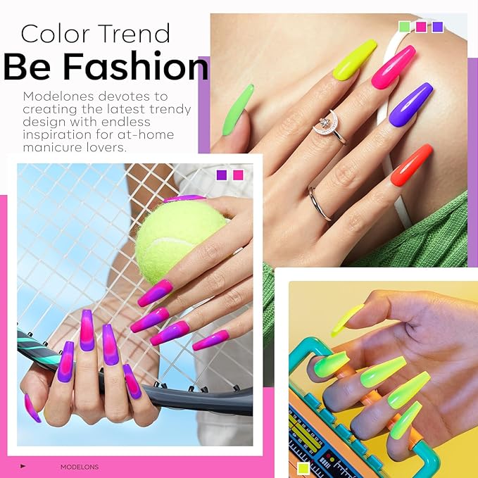 modelones Neon Gel Nail Polish Set, 6 Colors Summer LGBT Neon Bright Hot Pink Green Navy Blue Purple Orange Yellow Nail Gel Kit Soak Off Nail Art Design Manicure DIY at Home Salon Gift Unisex