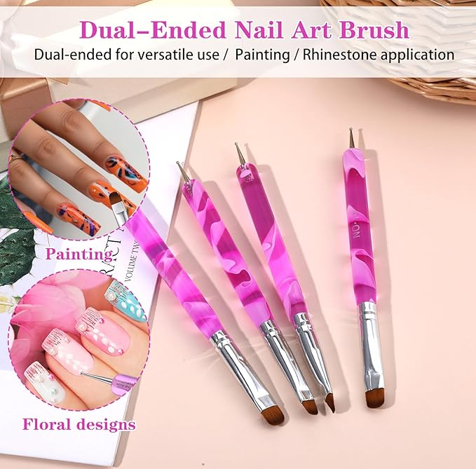 4 Pcs French Tip Clean up Brush Gel Nail Polish Nail Art Brush Tools for Builder Gel Dotting Tools Kit Design Supplies Professional Manicure Cuticle Clean Up Small Detail Painting 3D Acrylic Brushes
