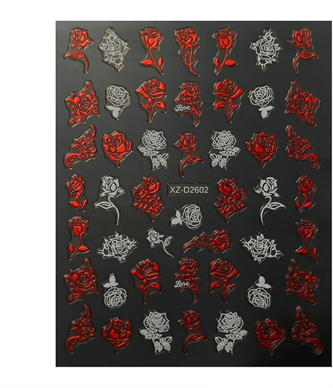 Valentines Nail Art Stickers Heart Nail Decals Glitter Charms Rose 3D Self-Adhesive Lipstick Mark Valentines Day DIY Date Nail Supplies Decorations for Women Girls 6 Sheets