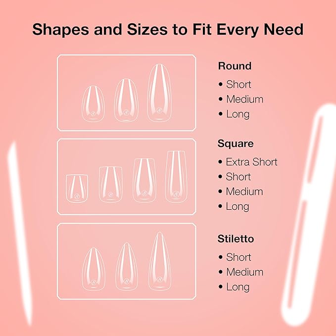 Cre8tion Soft Gel Nail Tips, Extra Extra Long Stiletto Shape, 602 Tips in 14 Sizes (00-9) for Professional Nail Extensions