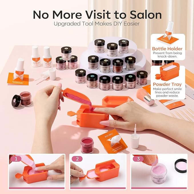Modelones Dip Powder Nail Kit Starter, 20 Colors Pink Red Brown Spring Summer Dipping Powder Liquid Set Base&Top Activator for French Nail Art Salon DIY Kit