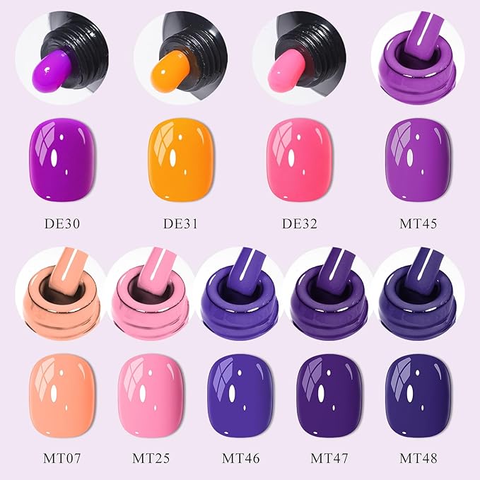 MTSSII 15Pcs Gel Nail Polish Set 6Pcs Gel Polish + 3Pcs Poly Nail Extension Gel Pink Purple with Slip Solution, Dual-Ended Brush for Polygel Nail Art Salon DIY Beginner Kit