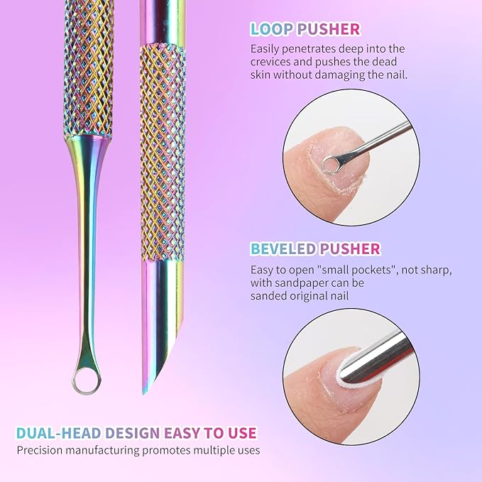 Pre-Treatment Cuticle Pusher, ASTONFOG Dual Ended Cuticle Remover Russian Prep Nail Pushers 100/180 Grit Sandpaper Sheets for Fingernails Toenails Manicure Pedicure Nail Art Care Tools