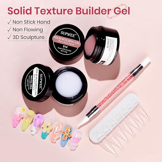 Nude and White Molding Gel for Nails 3d Sculpting Gel Non Stick Hand Solid Builder Gels for Nail Extension Sculpting Modeling for Carving Patterns Decoration Home Manicure DIY for Women
