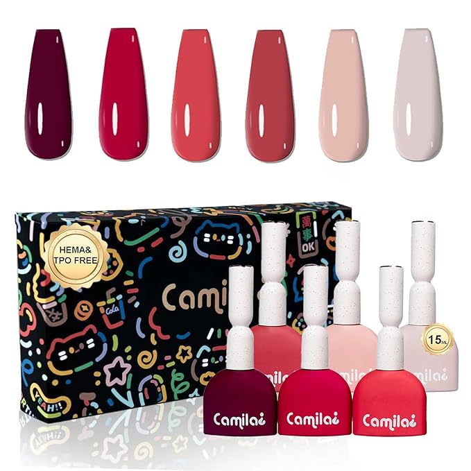 CAMILA ¿ 6pcs 15ml Hema Free Tpo Free Gel Polish Set Red Pink Nude Gel Nail Polish Kit Soak Off Gel Polish Manicure Salon For Women C Set