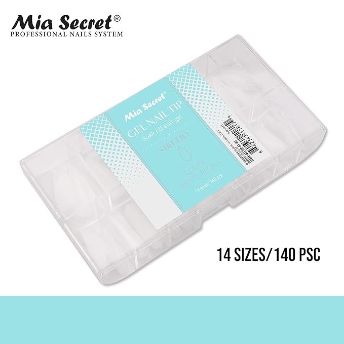 Mia Secret Soak off Soft Gel Nail Tip MADE IN USA for Salon and DIY (White Peony, Stilleto)