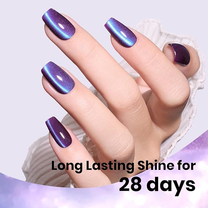 Beetles Mystic Amethyst Purple Cat Eye Gel Nail Polish - 15ML Purple Cat Eye Glitter Spring Gel Polish Magnetic Translucent Glassy Effect Soak Off UV Nail Art DIY Manicure Valentines Gift for Women