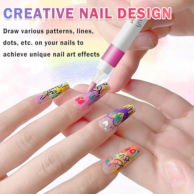 12 Colors Nail Art Markers Pens Set, Nail Polish Pens Nail Art Drawing Marker Pen Quick Dry Waterproof Nail Art Painting Pens Kit for Home DIY Nail Art Design