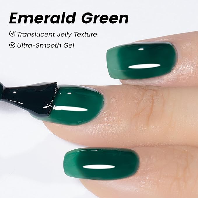 YTD Likomey Nude Gel Nail Polish,15ml Emerald Green Translucent Neutral Jelly Sheer Glass Salon Home DIY Nails Art Manicure Fall Winter UV Color Varnish,LS324