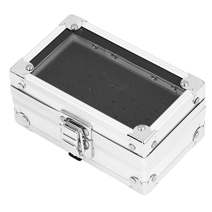 Nail Drill Bits Holder, Aluminum Alloy and Acrylic Organizer with Transparent Flip Cover and Lock Design for Secure Storage of Multiple Drill Bits