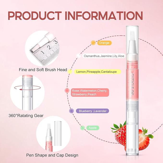 Peacecolor 8Pcs Cuticle Oil Pen for Nails Nail Oil Cuticle Pen for Nourishing Dry Damaged Cuticles Multiple Flavor Cuticle Revitalizer Oil Pen Nail Strengthener Nail Care Kit