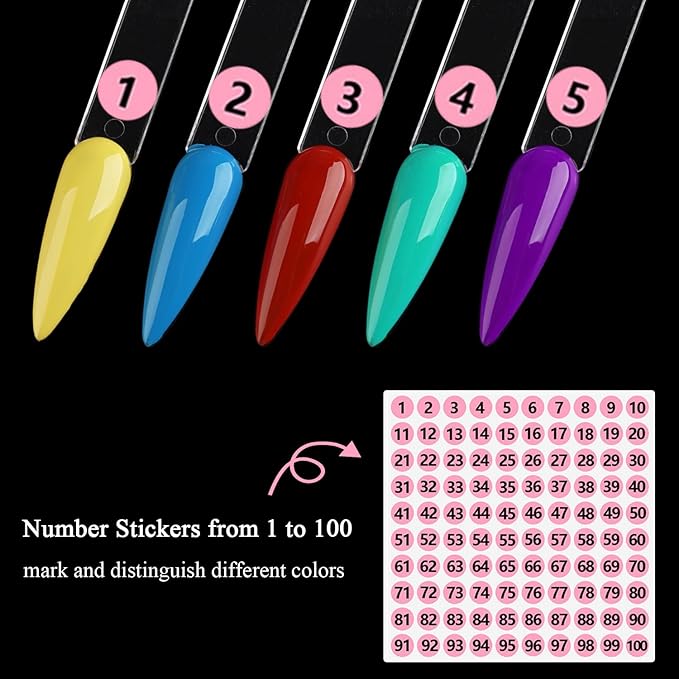 Clear Nail Swatch Sticks with Number Stickers, 50 Pcs Stiletto Nail Sample Swatches for Gel Polish Color Display Practice Nails muestrario de colores para uñas Manicure Supplies
