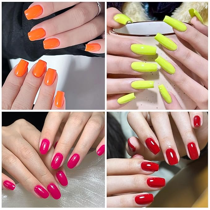 MTSSII 15Pcs Gel Nail Polish Set 6 Colors Neon Gel Polish + 3Pcs Poly Extension Gel Nail Kit Pink Orange Yellow Red Builder Gel Set for Beginner & Professional