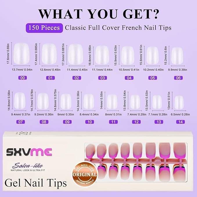 Gel French Tip Nails Short Square French Tip Press on Nails SXVME Soft French Nail Tips 150Pcs Pre-applied Tip Primer Natural Skin Tones Fake Nails Extensions Gel Nails Kit for Women Girls DIY