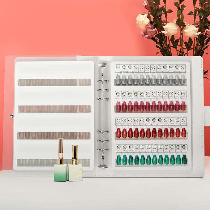96 Magnetic Nail Color Book,Leather Magnetic Color Display Book with 96PCS Magnetic Tips & 1-120 Number Labels,Perfect for Nail Polish Nails Art Design(White)
