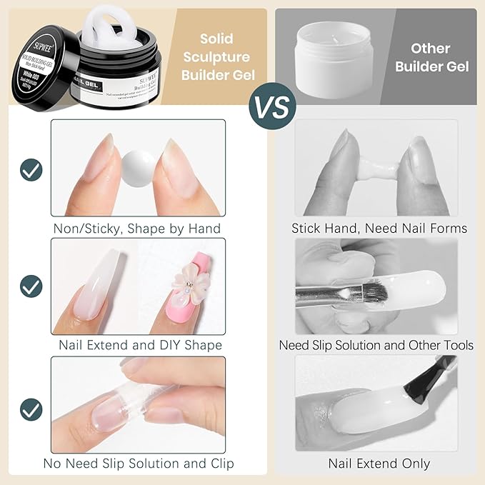 White 3D Molding Gel for Nails Art Non-Stick Hand Solid Builder Gel Hard Nails for Extension Carving Sculpting Beauty Charms for Beignner and Salon DIY