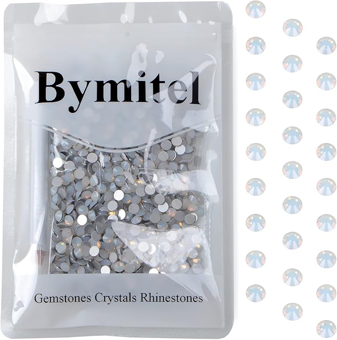 1440PCS Art Nail Rhinestones Non Hotfix Glue Fix Round Crystals Glass Flatback for DIY Jewelry Making with one Picking Pen (ss20 1440pcs, White Opal)