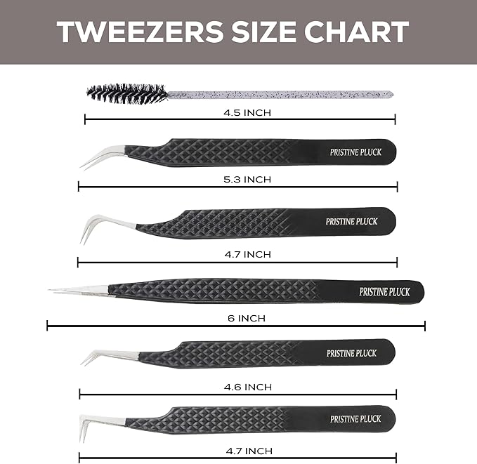 5-Piece Eyelash Extension Tweezers Set Precision Lash Tweezers with Anti-Slip Grip with fiber tip lash tweezers Tools for Lash Artists & eyelash tweezers for women (eyelash set black)