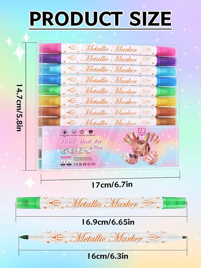 12 Color Double-Ended Nail Art Pens Set, EBANKU 3D Nail Polish Pens Quick Drying Acrylic Paint Nail Art Markers Drawing Painting Liner Nail DIY for Christmas Party