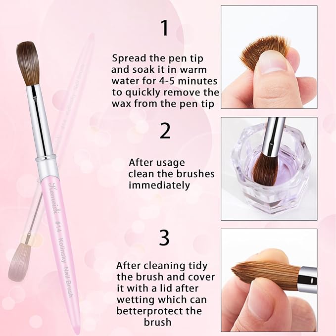 Acrylic Nail Brush Size #14, 100% Pure Kolinsky Nail Art Brushes for Acrylic Application, Sturdy Handle Oval Shaped Acrylic Powder Nail Design Tools for Professional Manicure DIY