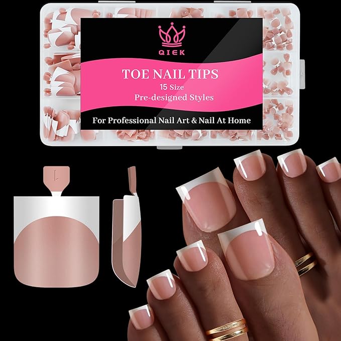 Press On Toenails for Women, Brown Pink 15 Sizes 270 Pcs Toe Nail Tips Pre-applied Primer& Base Coat, Full Cover Real Square French Tip Extension DIY at Home, Builder Nail Gel & Top Coat Required