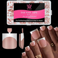 Press On Toenails for Women, Brown Pink 15 Sizes 270 Pcs Toe Nail Tips Pre-applied Primer& Base Coat, Full Cover Real Square French Tip Extension DIY at Home, Builder Nail Gel & Top Coat Required