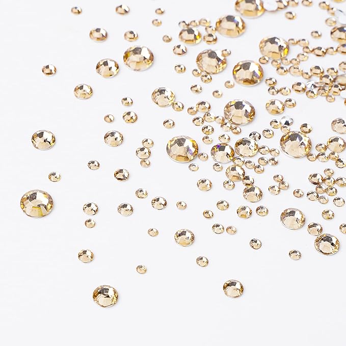 Canvalite 2784Pcs Champagne Rhinestones Flat Back Gems, Nail Rhinestones Gems with Jewelry Glues Pick Up Tweezers and Rhinestone Picker Dotting Pen, Nail Art Tools for Nails, Clothes, Face, Craft