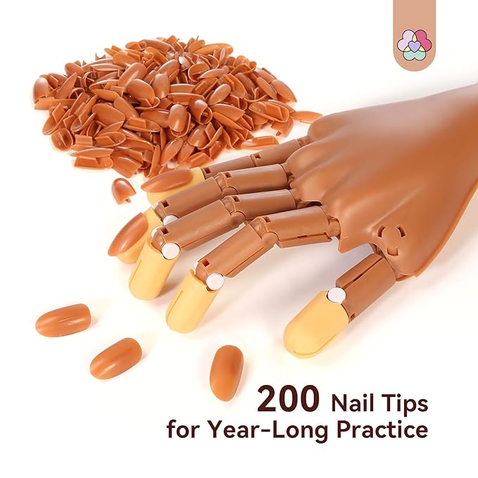 Saviland Advanced Practice Hand for Acrylic Nails: 2025 Upgraded Anti-Slip Nail Practice Hand Flexible Nail Tech Supplies 200Pcs Nail Tips Nail Glue Clipper Manicure Trainng Hand Nail Kit for Beginner