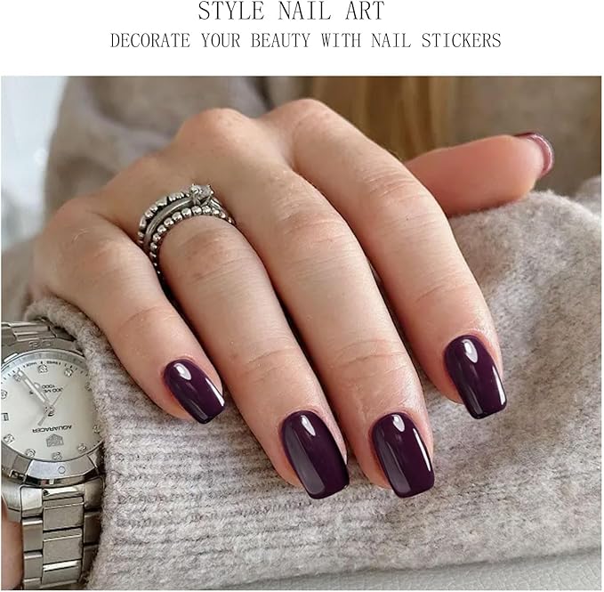 JMEOWIO Gel Nail Stickers Wine Red Purple Semi Cured Gel Nail Strips Wraps UV/LED Nails Art Design Decoration Accessories