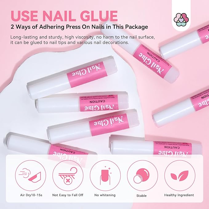 SAVILAND 20PCS Press on Nail Tool Kit: Nail Prep Kit with Nail Glue, Adhesive Tabs, Mini Nail File, Acrylic Sticks, Prep Pads for Press on Nail Art Starters Press On Nail Packaging for Salon Business