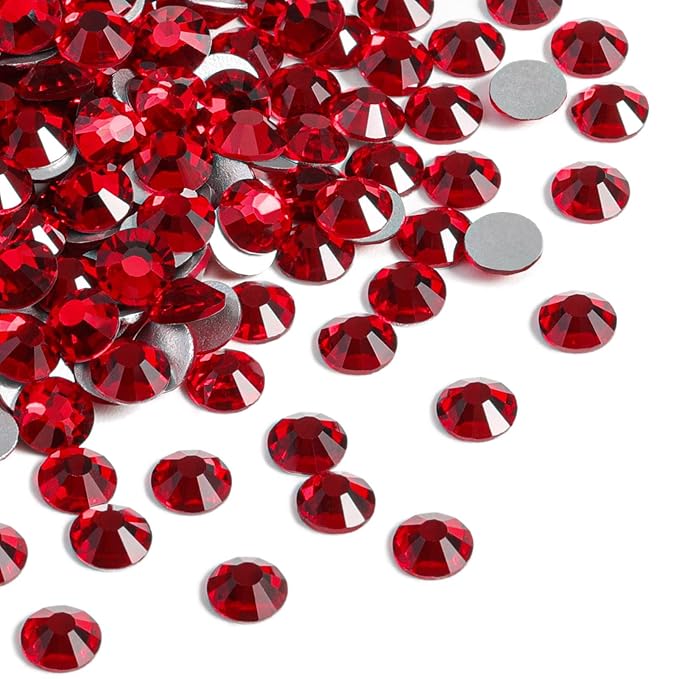 beadsland Flat Back Crystal Rhinestones Round Gems for Nail Art and Craft Glue Fix, Dark Siam (2.9-3.0mm) SS12/1440pcs