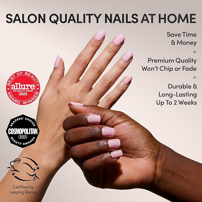 Valentines Day Glamnetic Press On Nails - Sugar BB | Super Short Fake Nails in Classic Baby Pink Tone with a Glossy Finish, Salon Quality | 15 Sizes - 30 Nail Kit with Glue