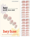 Heyhae Semi Cured Gel Nail Strips | No LED Lamp Needed | Glitter, Pink | Easy Apply & Remove, Salon Quality | Includes 28 Strips, 1 Prep Pads, Nail File & Wooden Stick - Hey, Rosé All Day