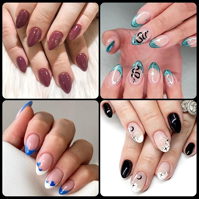 AddFavor 600pcs Short Almond Nail Tips, Soft Gel Nail Tips Almond Short Clear Fake Nails Full Cover Acrylic Nails Tips for Extension Nail Manicure Salon Home DIY