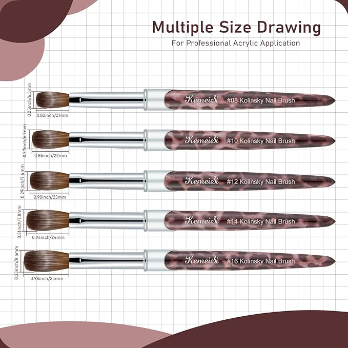 Acrylic Nail Brush Size #10, 100% Pure Kolinsky Nail Art Brushes for Acrylic Application, Sturdy Handle Oval Shaped Acrylic Nail Design Tools for Professional Manicure DIY(Leopard Print)