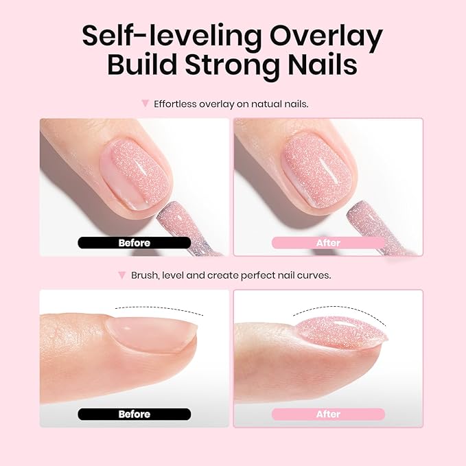 Beetles Base Color Gel Nail Polish Set – 6 Colors Nude Gel Polish, 5 in 1 Builder Rubber Base Coat, Self Leveling Soak Off U V LED Lamp Cure Strengthening for Natural Nails and French Manicure