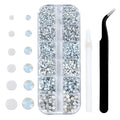 4240Pcs White Opal Flatback Rhinestones 6 Sizes Crystal Diamonds for Nail Art Crafts Clothes Shoes with Tweezers and Picking Pen