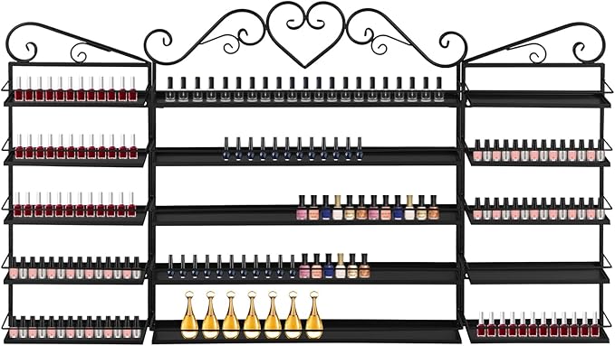 Nail Polish Rack Wall Mount, 5 Tiers Nail Polish Bottle Holder, 200 Bottles Organizer Shelf, Storage Display Holder for Home Salon Business Spa (Black)