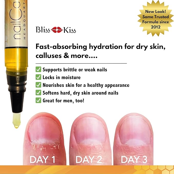 Bliss Kiss | 4 Milk & Honey | Oil Cuticle Pen w/Vitamin E & Jojoba⏤Nail Strengthener Nail Growth Serum for Brittle Peeling Breaking Thin Nails