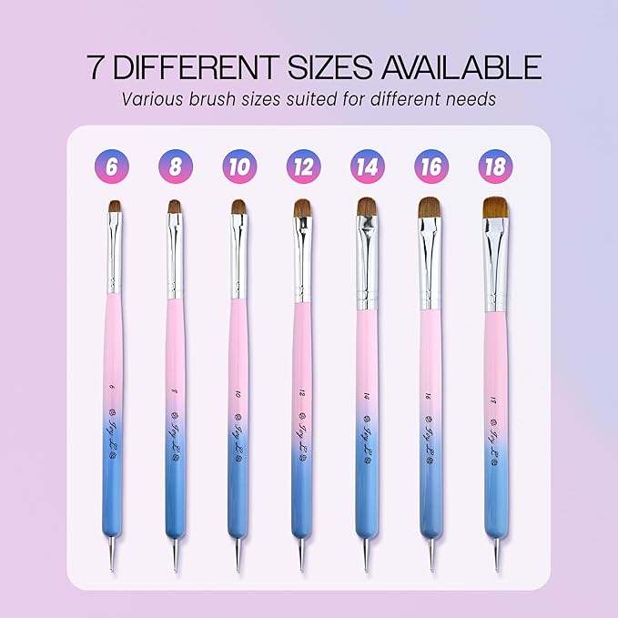 Ivy-L Premium 2 Way French Gel Acrylic Nail Art Kolinsky Brush With Dotting Tool for Professional Manicure Cuticle Clean Up Nail Art Design, Pink Blue Wood Handle (Size 16)