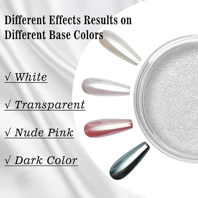 Allstarry Pearl Chrome Nail Powder, Iridescent Aurora White Chrome Nail Powder Metallic Mirror Effect White Glitter Clear Nail Chrome Powder for Nails Pearls Nail Accessories for Nail Art Salon DIY