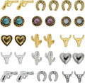 30 PCS Western Nail Charms - 3D Vintage Cowboy Cowgirl Nail Charms, Turquoise, Gold, Silver, Pink, Blue Retro Metal Gem Western Art Stickers Accessories for DIY