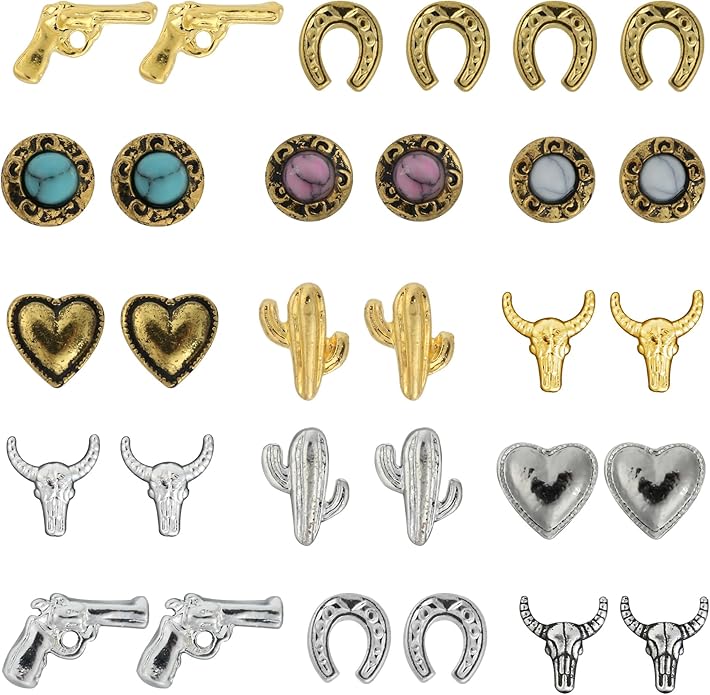 30 PCS Western Nail Charms - 3D Vintage Cowboy Cowgirl Nail Charms, Turquoise, Gold, Silver, Pink, Blue Retro Metal Gem Western Art Stickers Accessories for DIY