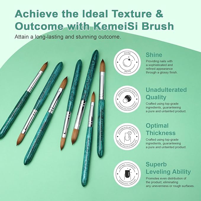 Acrylic Nail Brush Size #20, 100% Pure Kolinsky Nail Art Brushes for Acrylic Application, Sturdy Starry Handle Oval Shaped Nail Design Tools for Professional Manicure DIY, Green