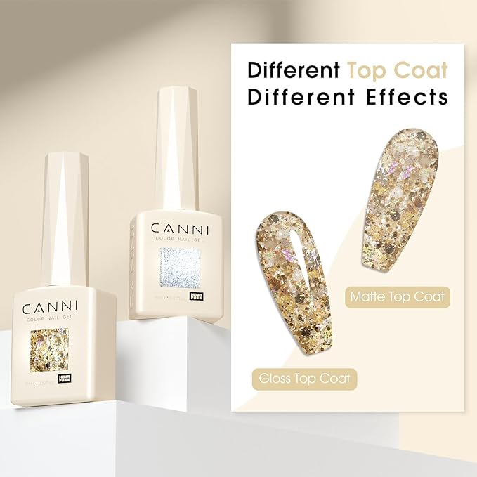 CANNI Gel Polish Glitter Gel Nail Polish Set, 8 Colors Shiny Amber Silver Gold Rose Pink Stone Glitter Gel Polish U V LED Soak Off Manicure Kit Gift for Women Girls