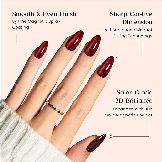 Beetles Cat Eye Press On Nails - Enchanted Aurora | 7 Colors Medium Almond Press On Nails | 16 Sizes 224 Pcs Natural Salon Quality For Red Blue Purple Nails St Patrick Day