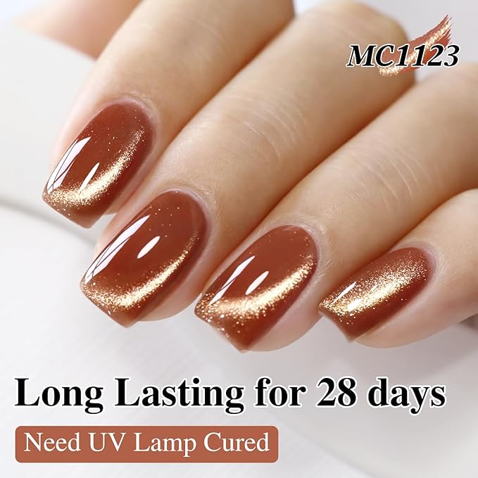 Double Rhythm 15ML Ice Glass Cat Eye Gel Polish with Magnet Holographic Glitter Shimmer Translucent Sheer Color Salon Soak Off Magnetic Nail at Home (Tea Gold-MC1123)